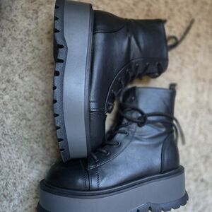 Demonia Black and Gray Platform Combat Boots